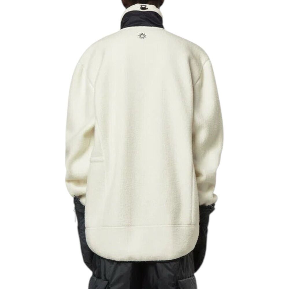 RAINS Heavy Fleece Jacket WMNS XL White Long Snap Button Up Boxy Teddy Fossil - Picture 10 of 13